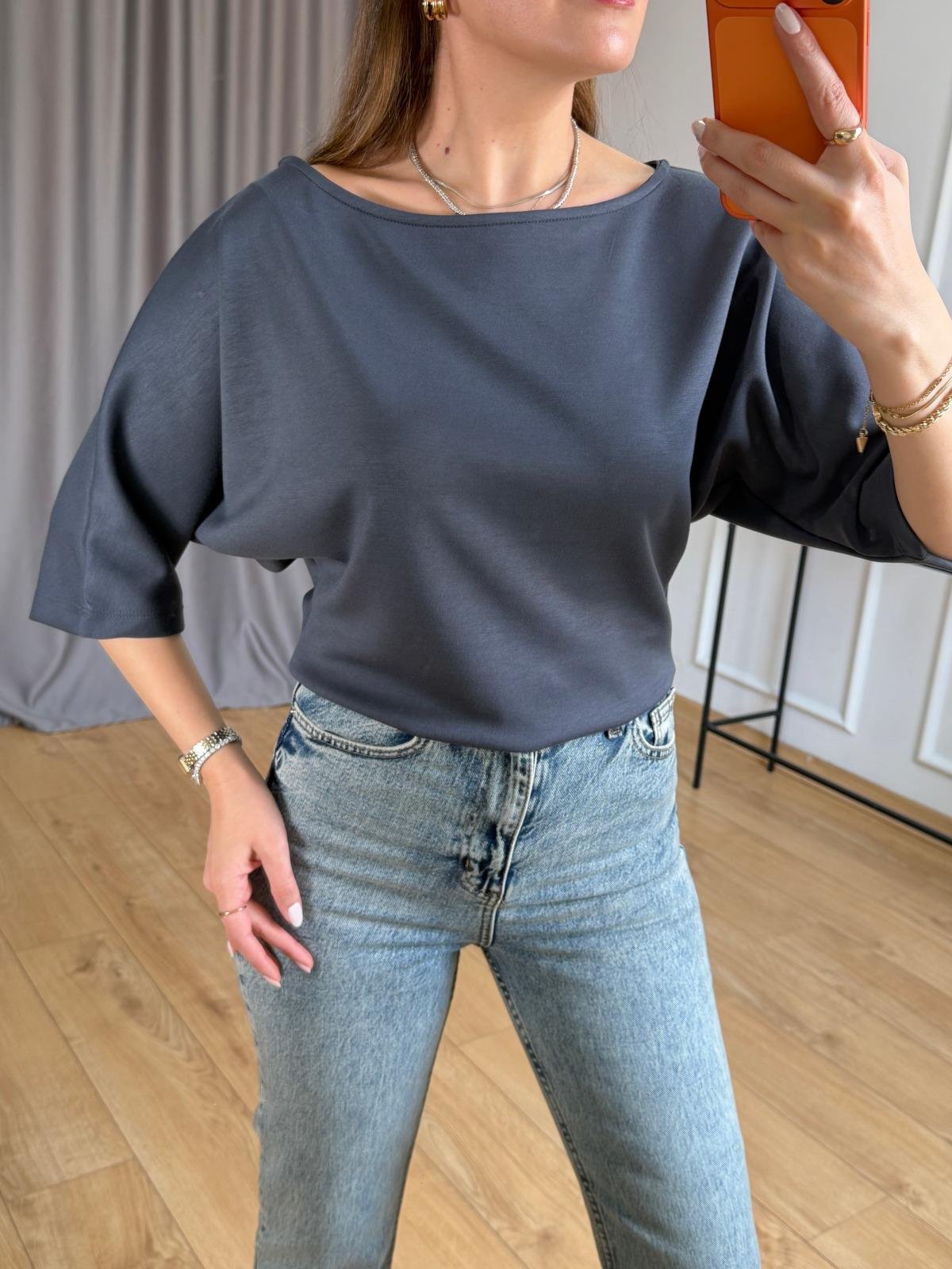 Füme Geniş Yaka Basic Tshirt