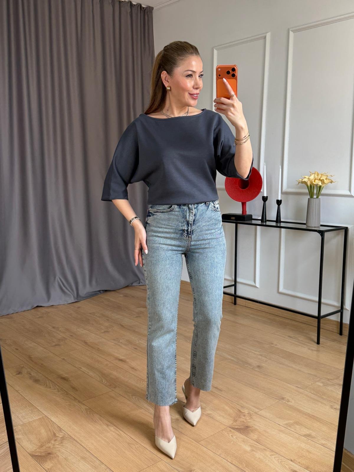 Füme Geniş Yaka Basic Tshirt