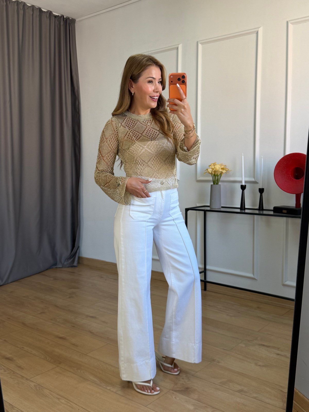 Gold Geometrik Desenli Bluz