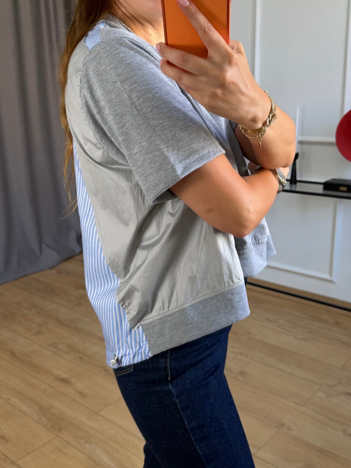Gri Paraşüt Detaylı Tasarım Tshirt
