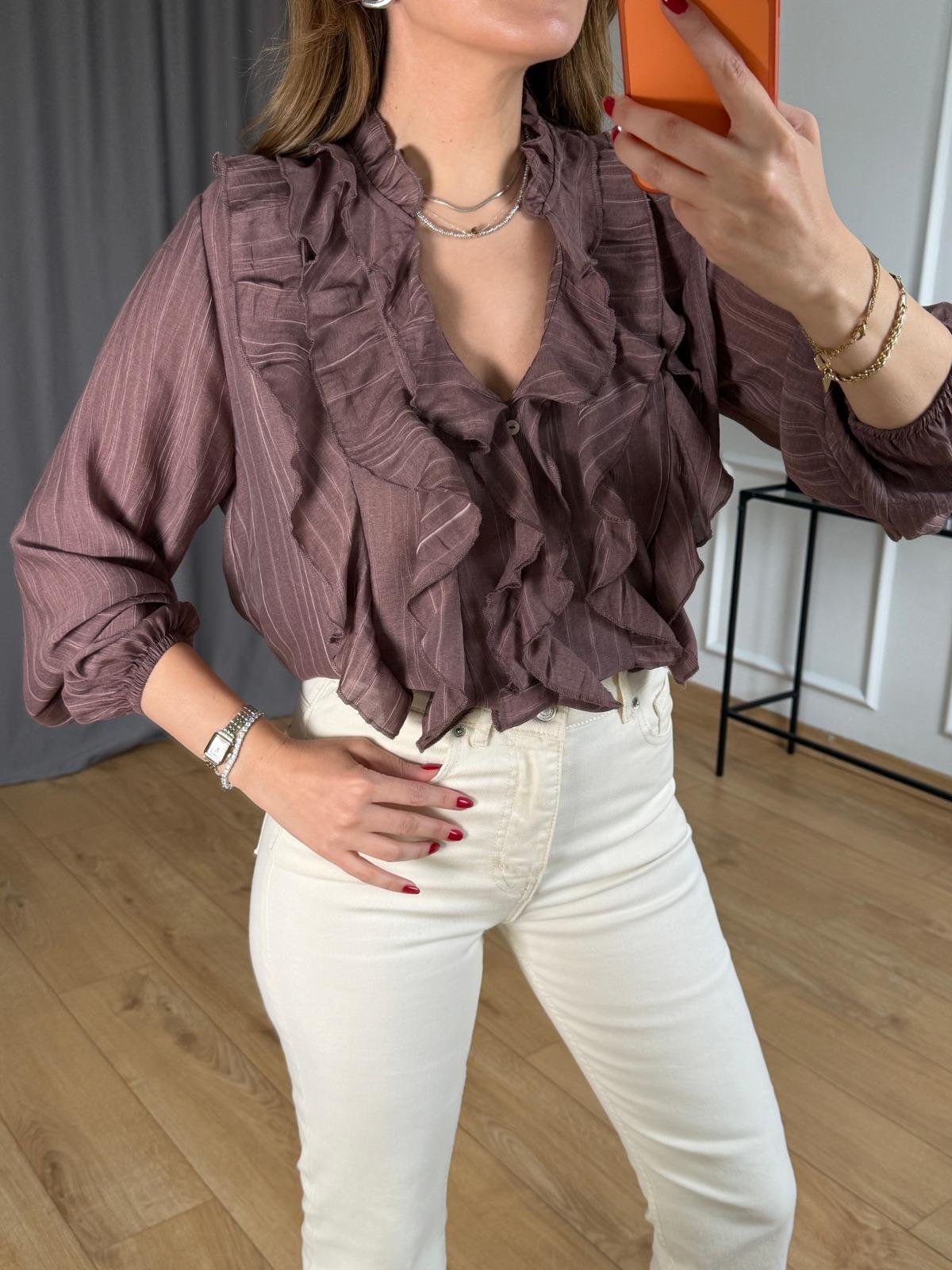 Gül Kurusu Lilyum Volanlı Bluz