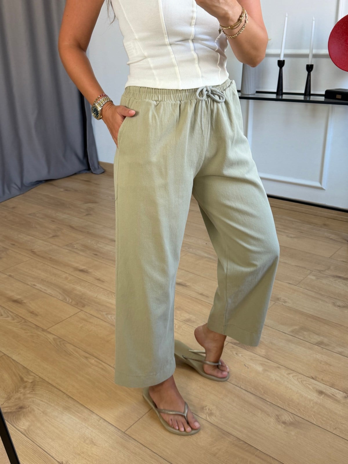 Haki Beli Bağlamalı Pantolon