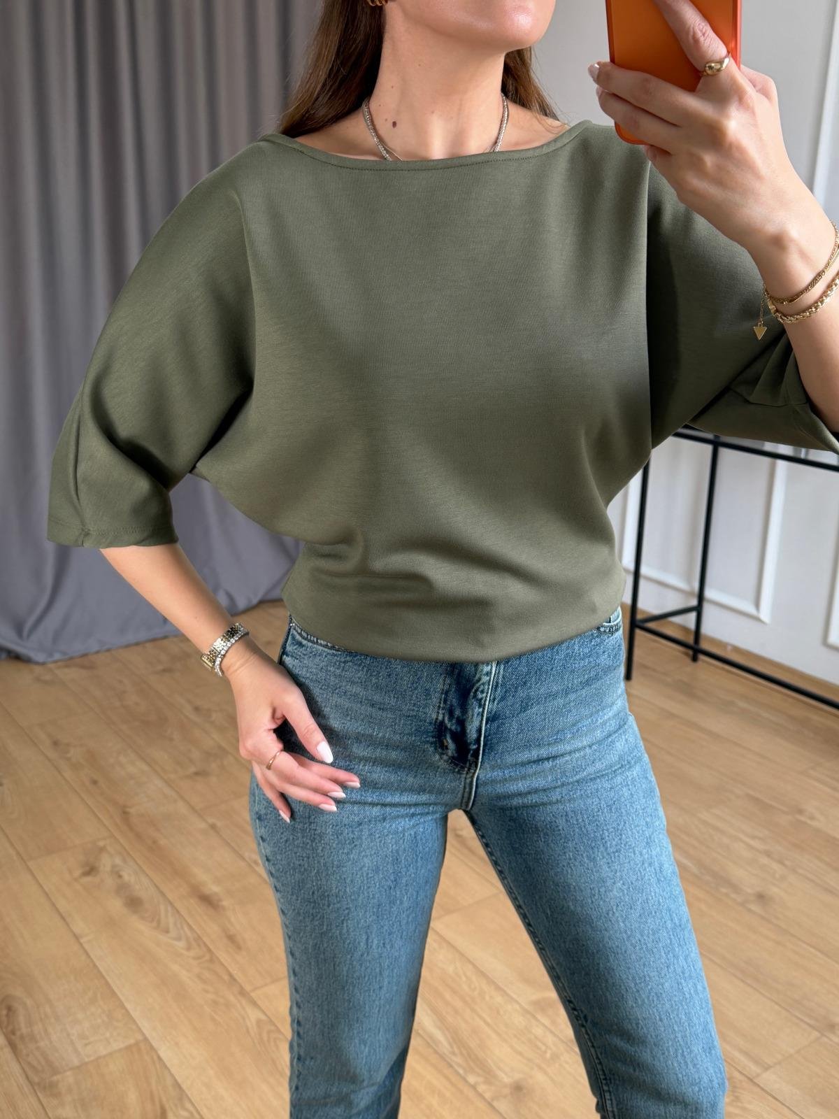 Haki Geniş Yaka Basic Tshirt