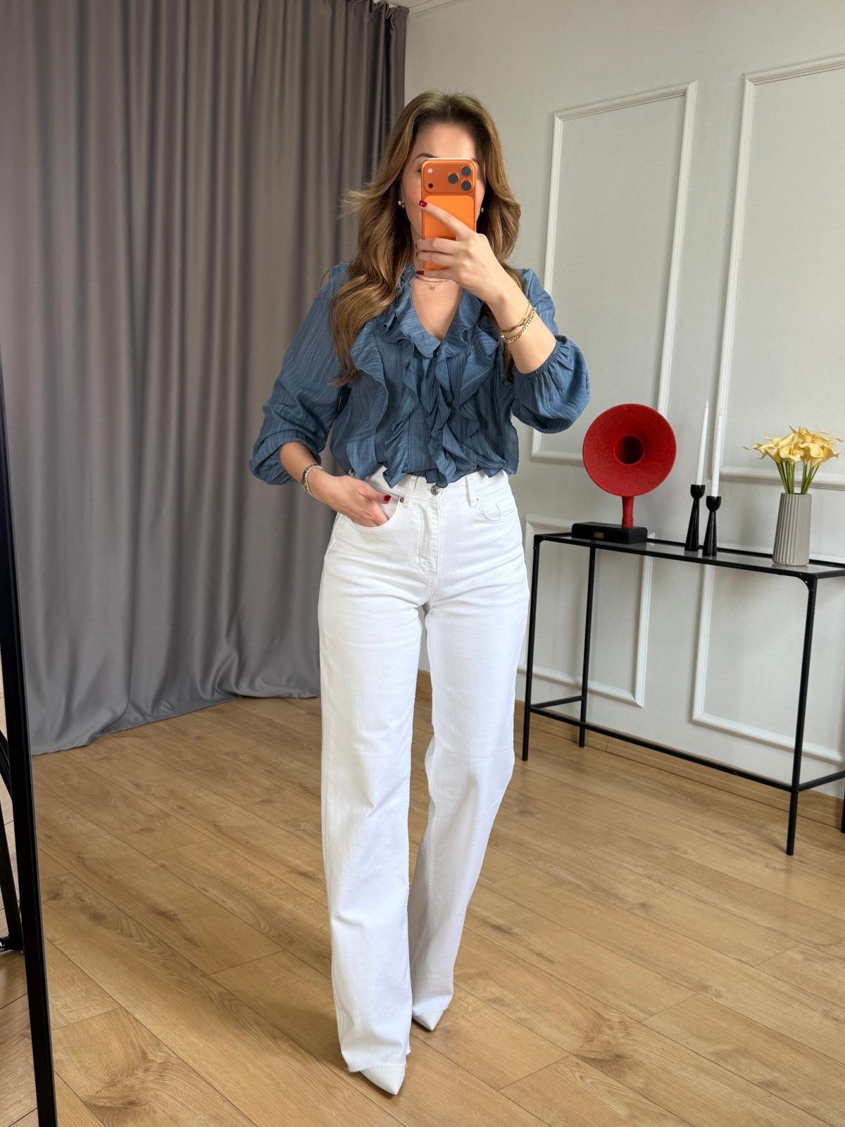 İndigo Lilyum Volanlı Bluz