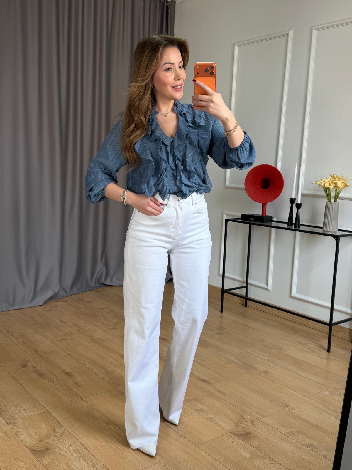 İndigo Lilyum Volanlı Bluz