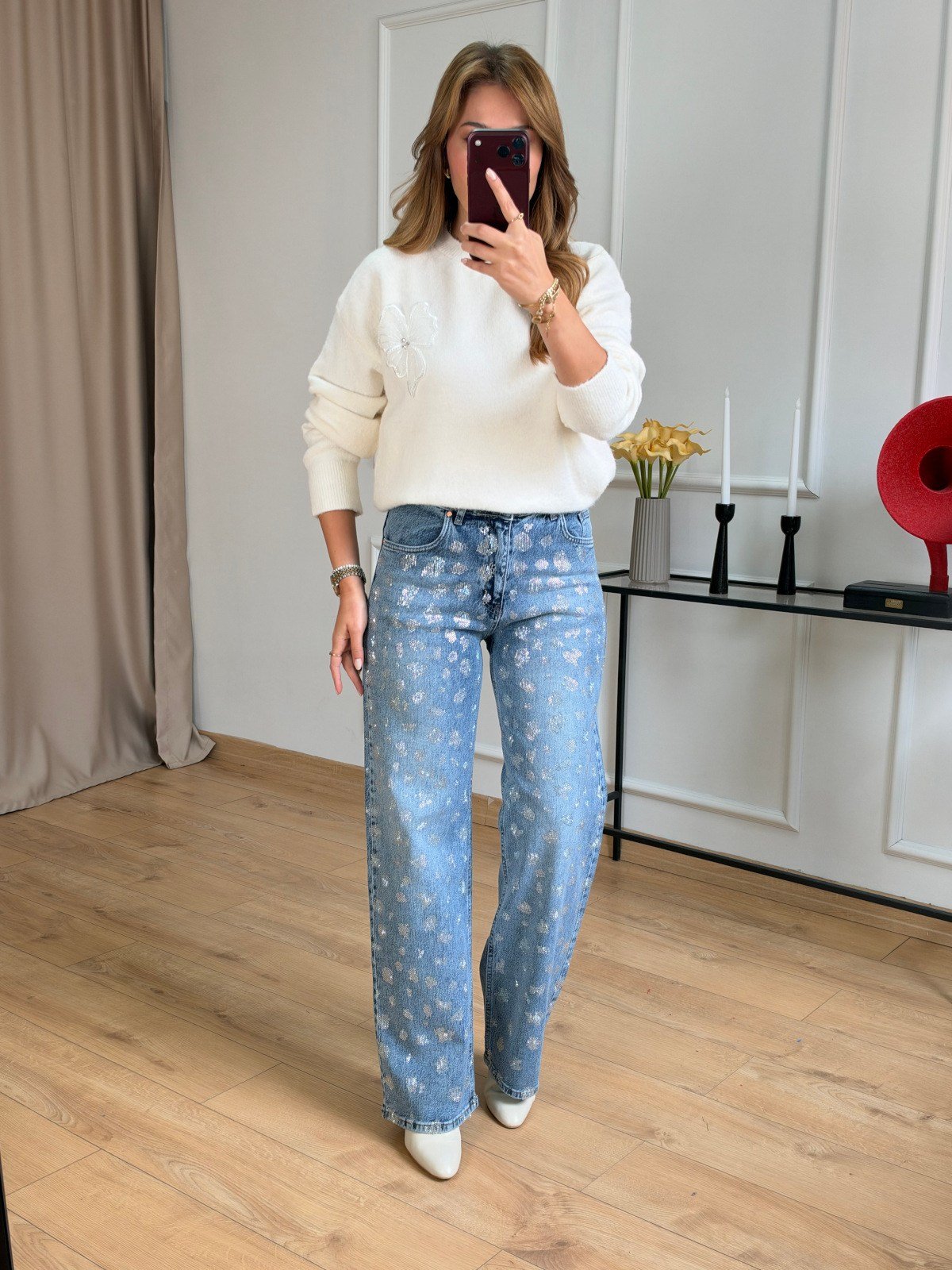 J. Mavi Taşlı Wide Leg