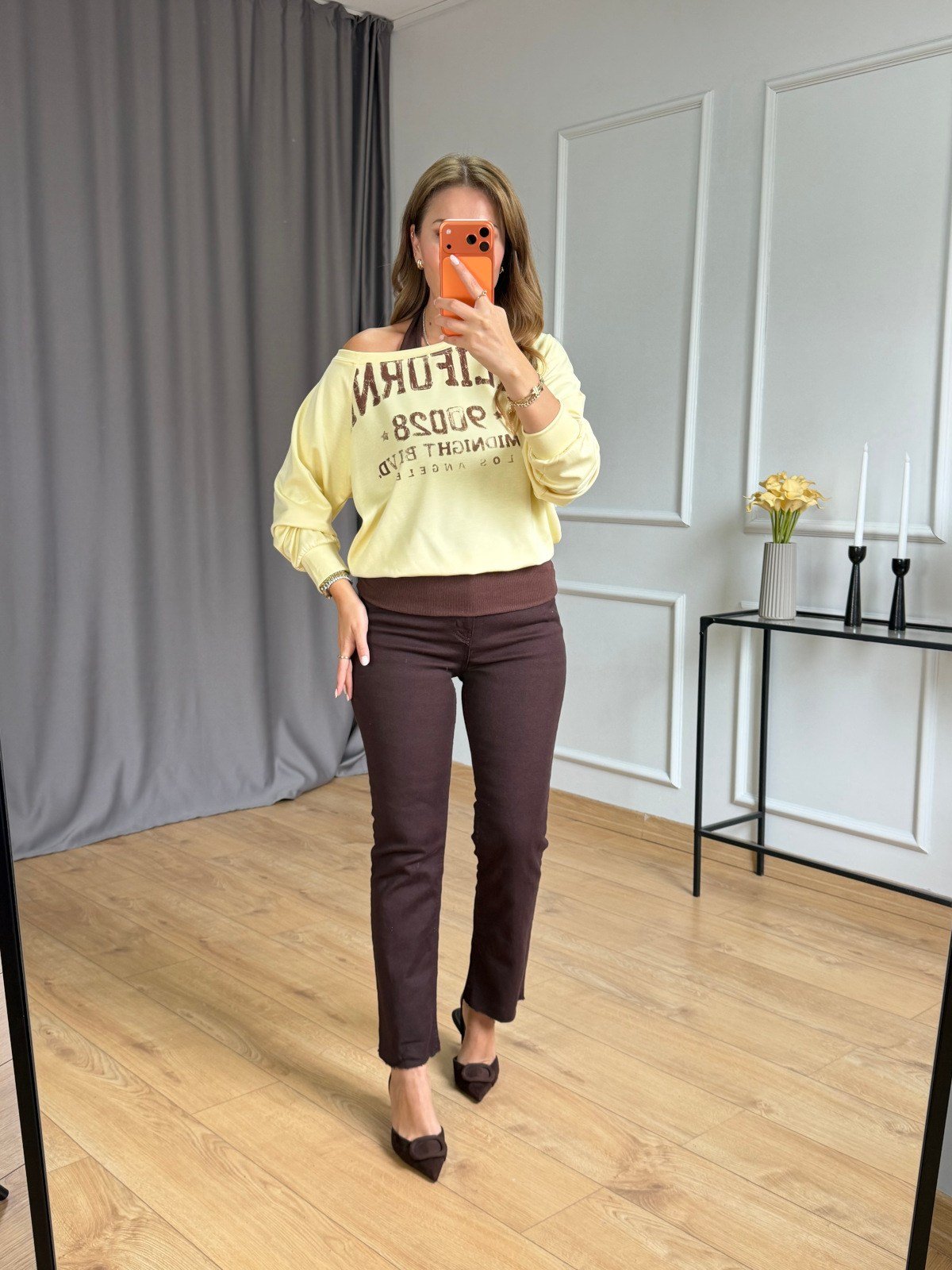 Kahve Boyun Askılı Sweatshirt