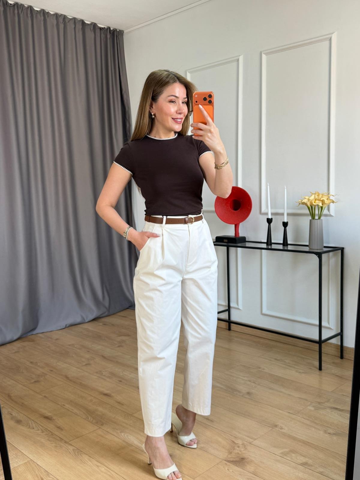 Kahve Brode Yaka Tshirt