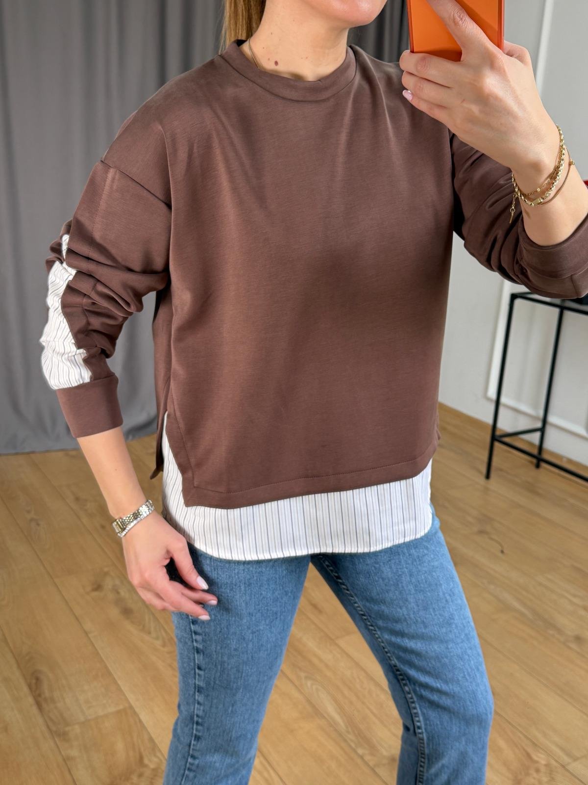 Kahve Çizgi Detaylı Sweatshirt