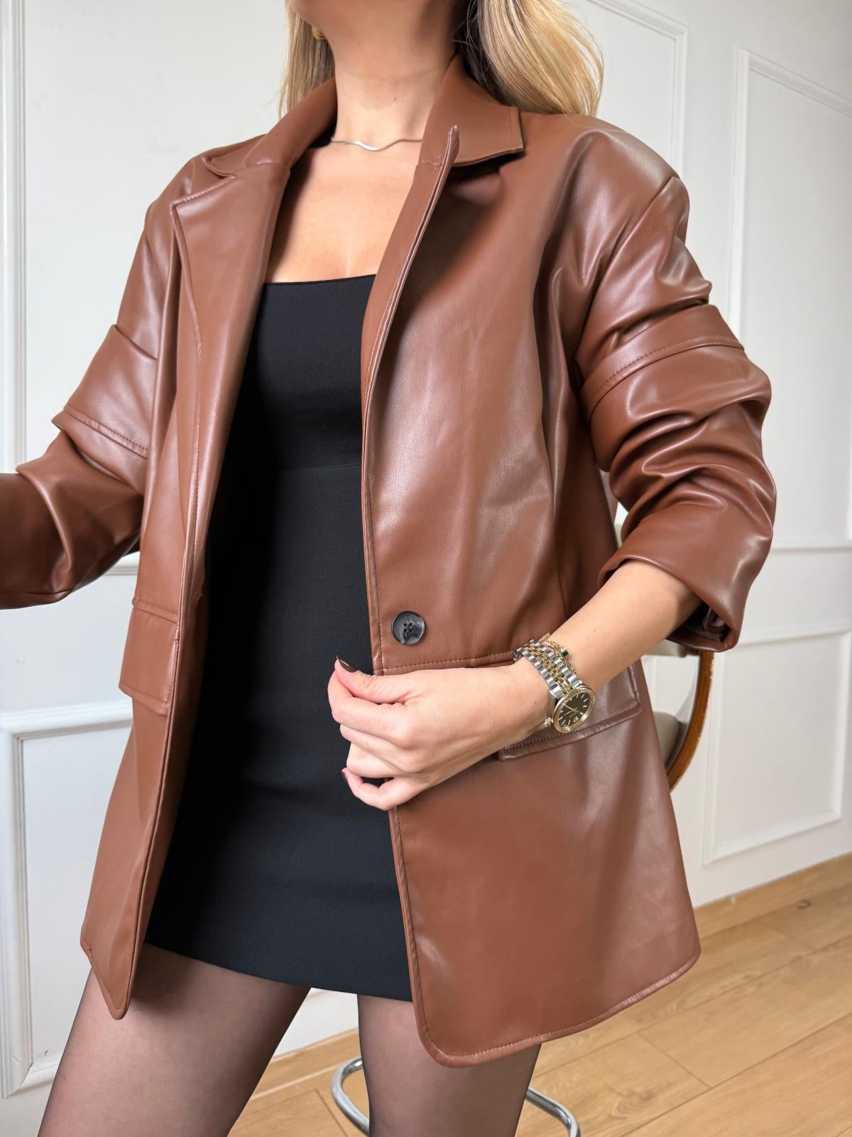 Kahve Deri Blazer Ceket
