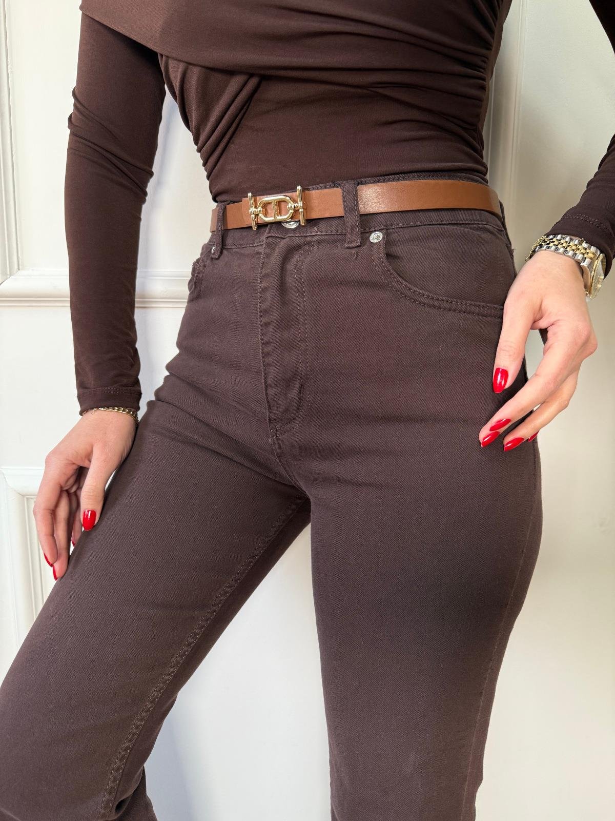 Kahve İspanyol Paça Jean