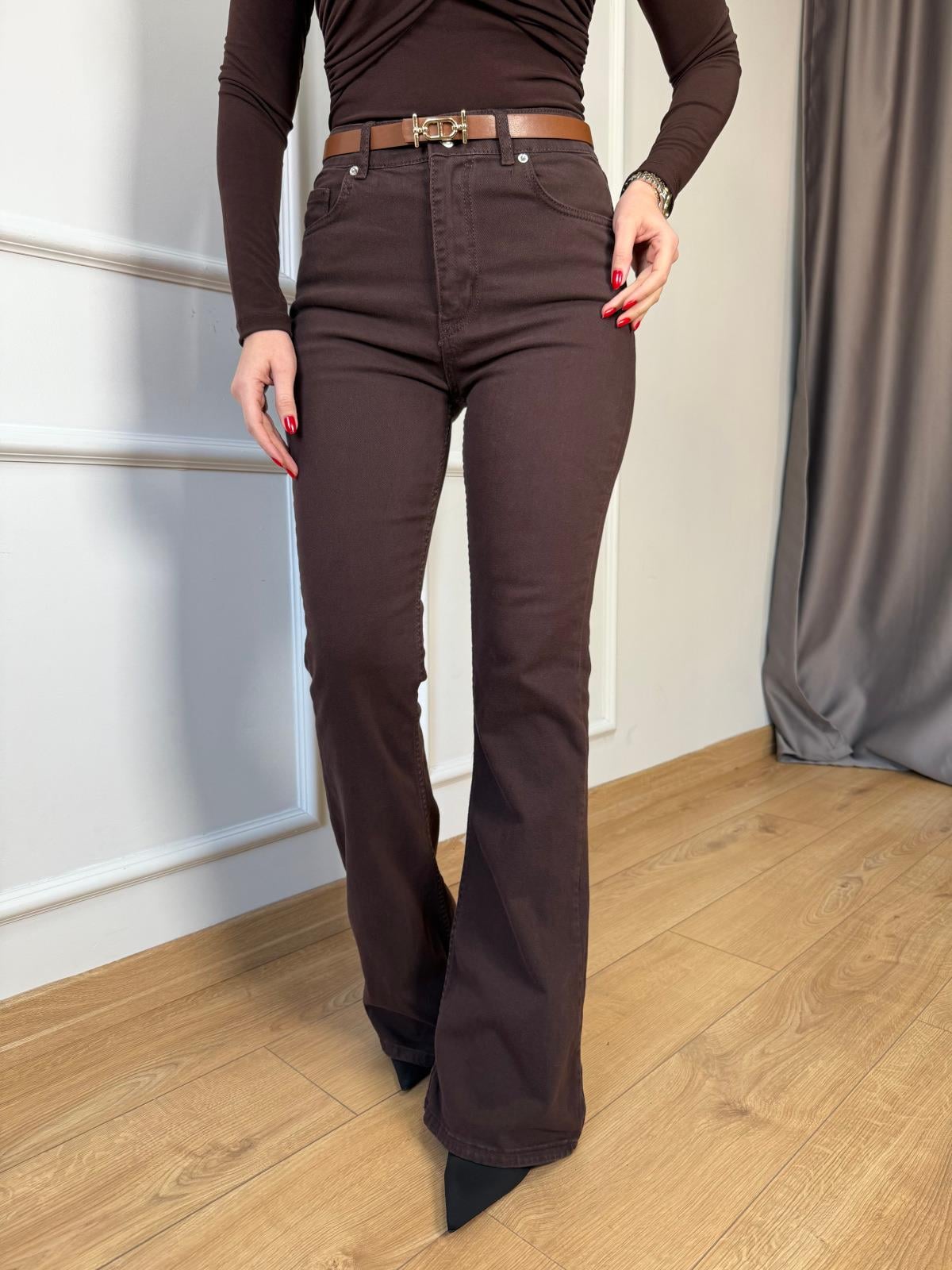 Kahve İspanyol Paça Jean