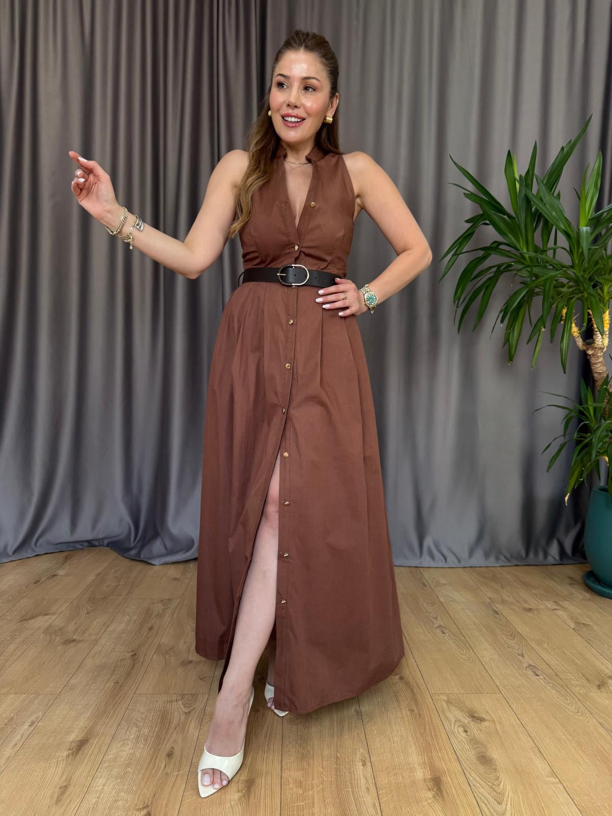 Kahve Magnolya Elbise