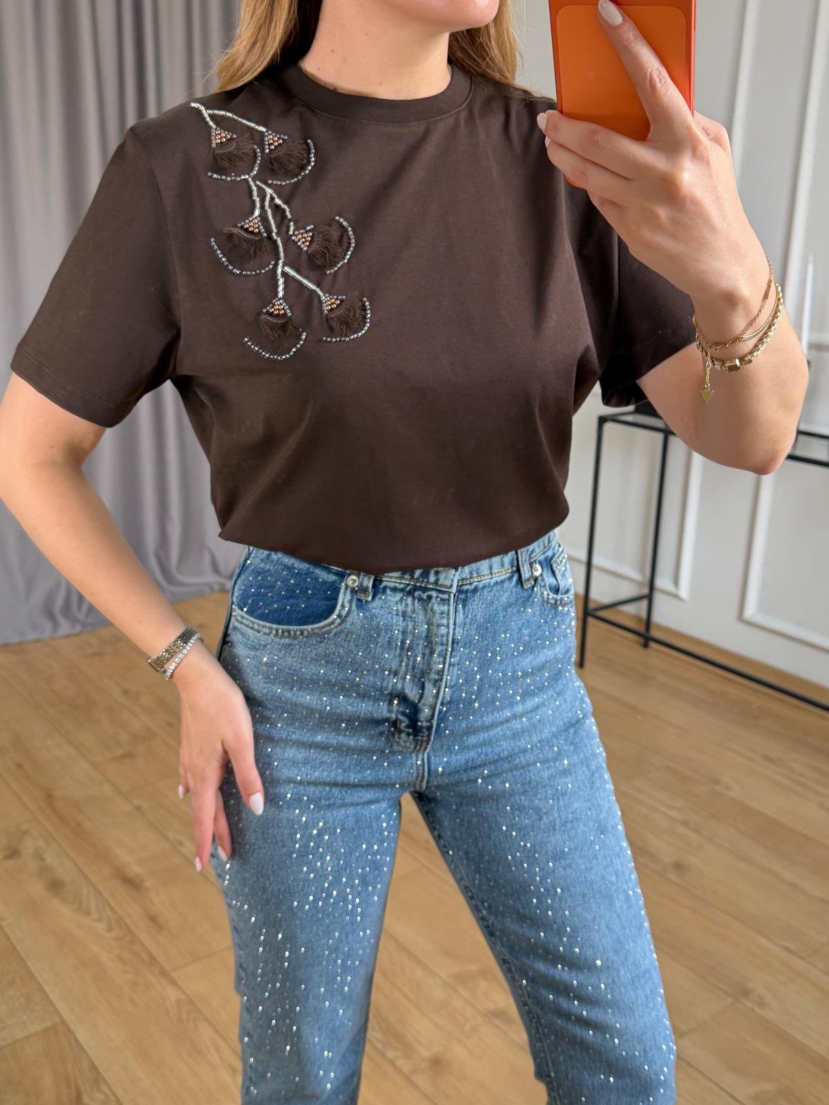 Kahve Omuz Püskül Detaylı Tshirt