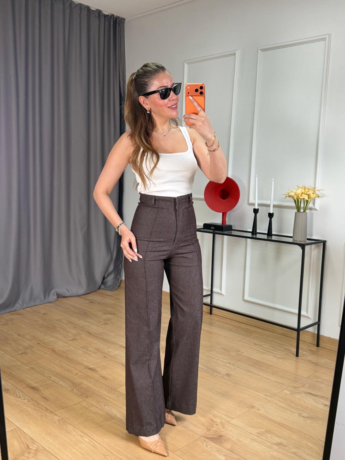 Kahve Ön Dikişli Pantolon