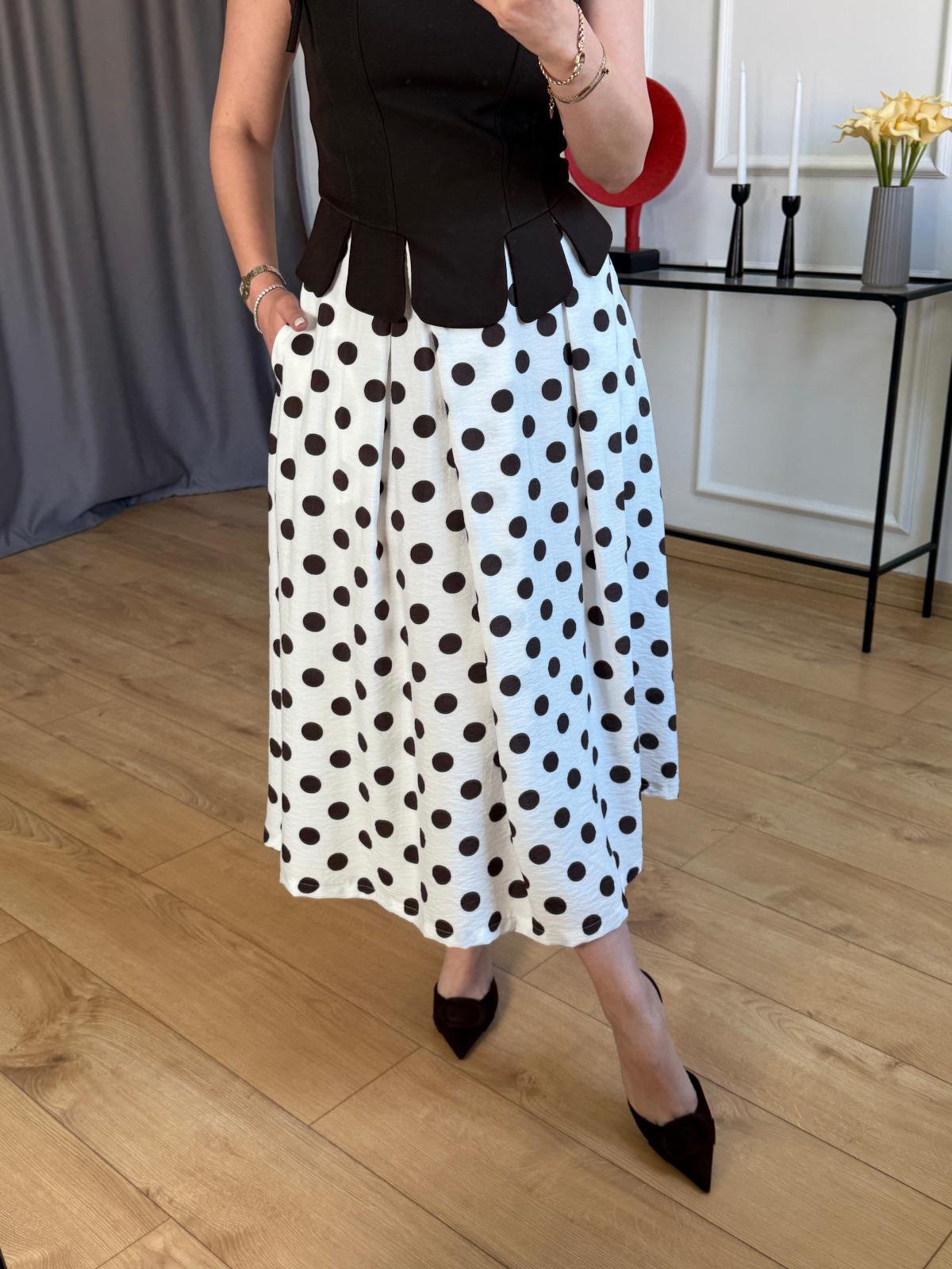 Kahve Puantiyeli Kloş Etek