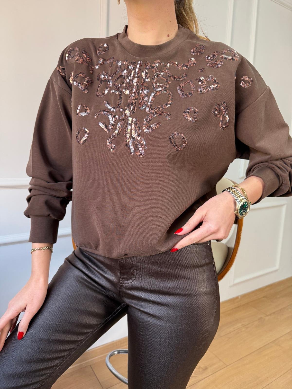 Kahve Pullu Sweatshirt