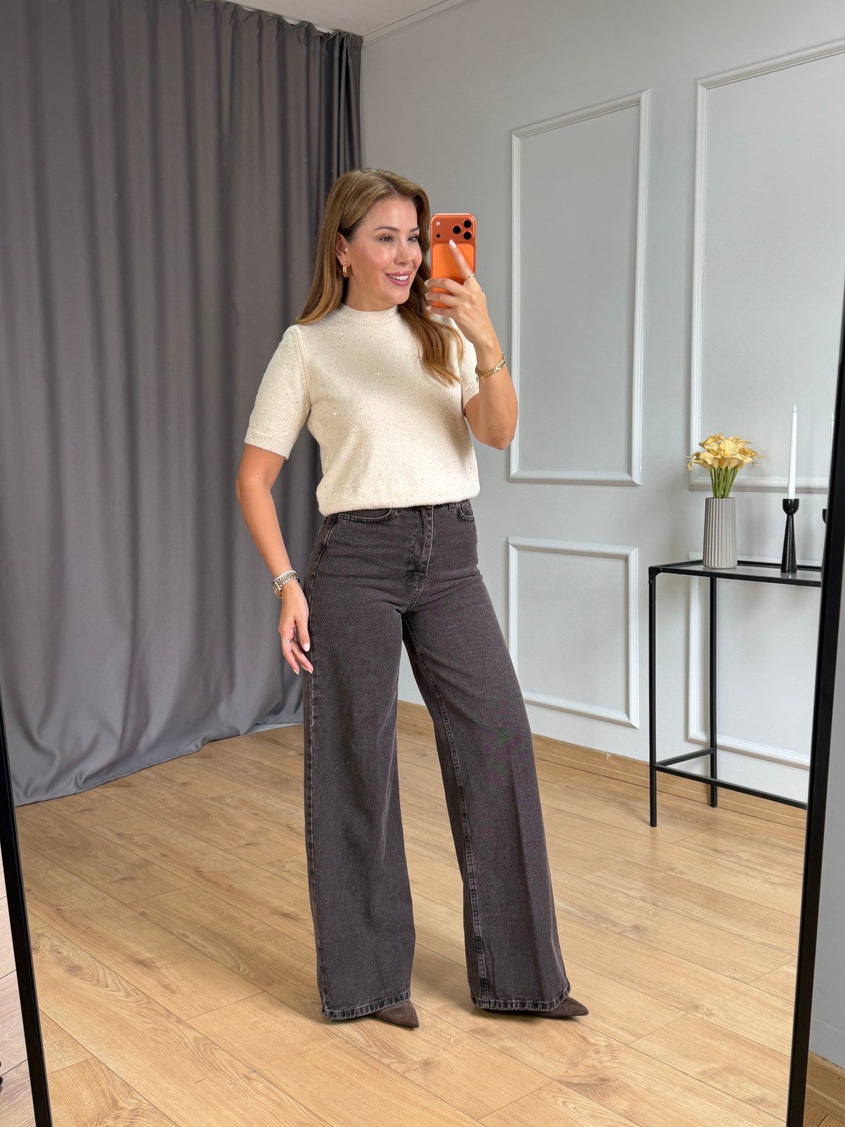 Kahve Yıkamalı Ütülü Straight Jean 