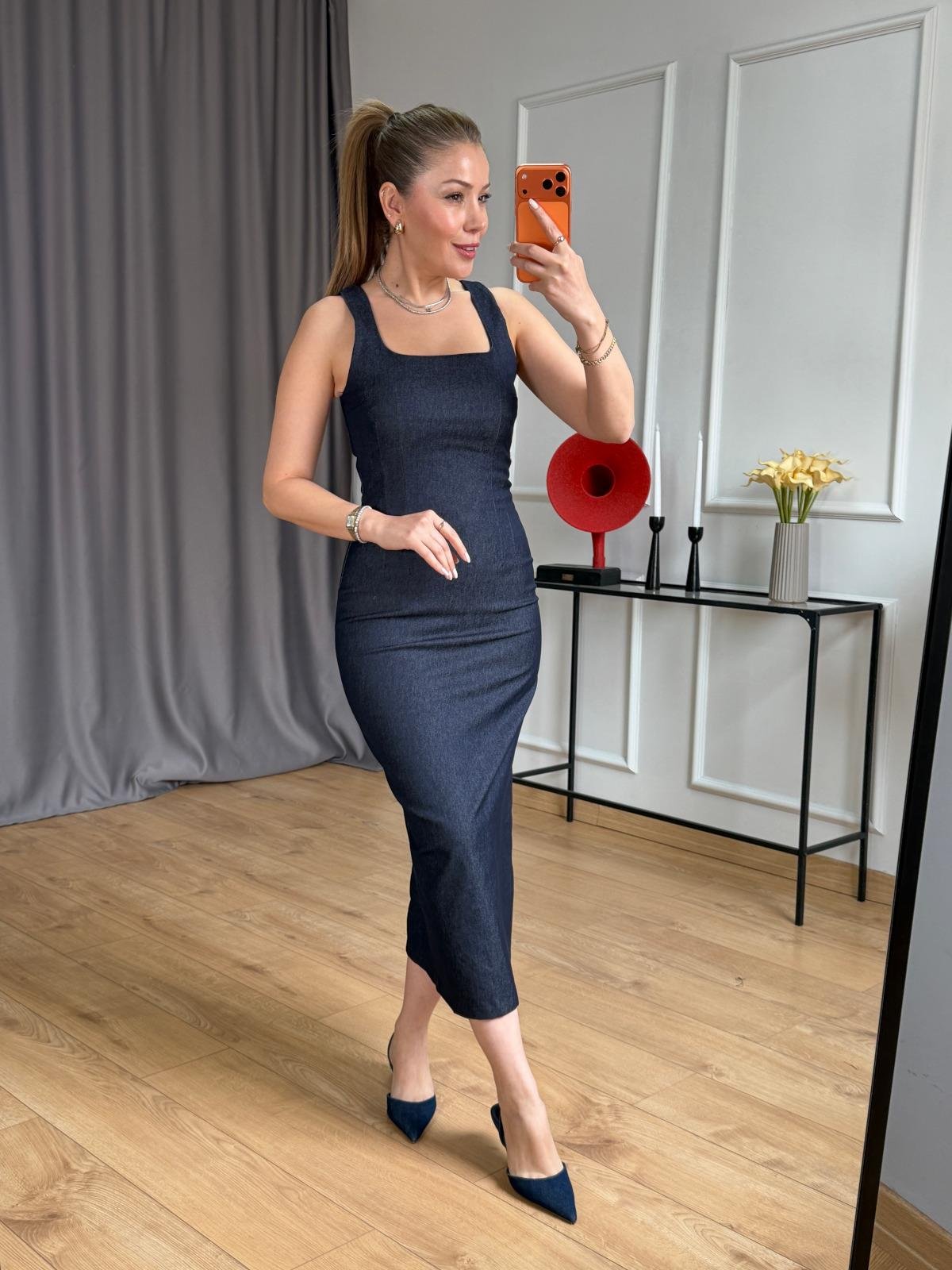 Kalın Askılı Jean Elbise