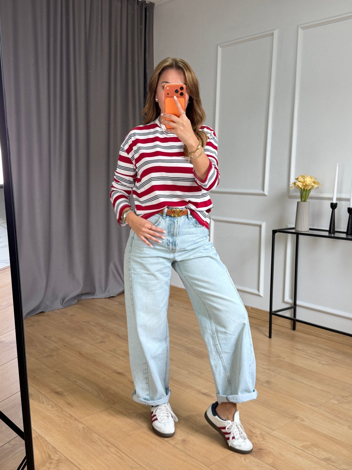 Kırmızı Çizgili Basic Sweatshirt
