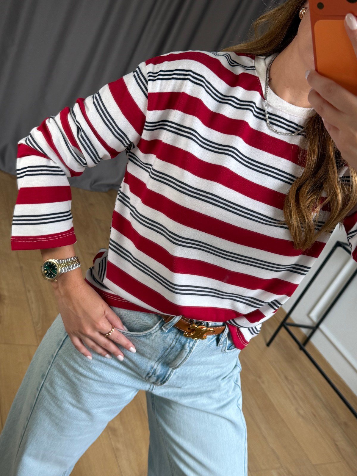 Kırmızı Çizgili Basic Sweatshirt