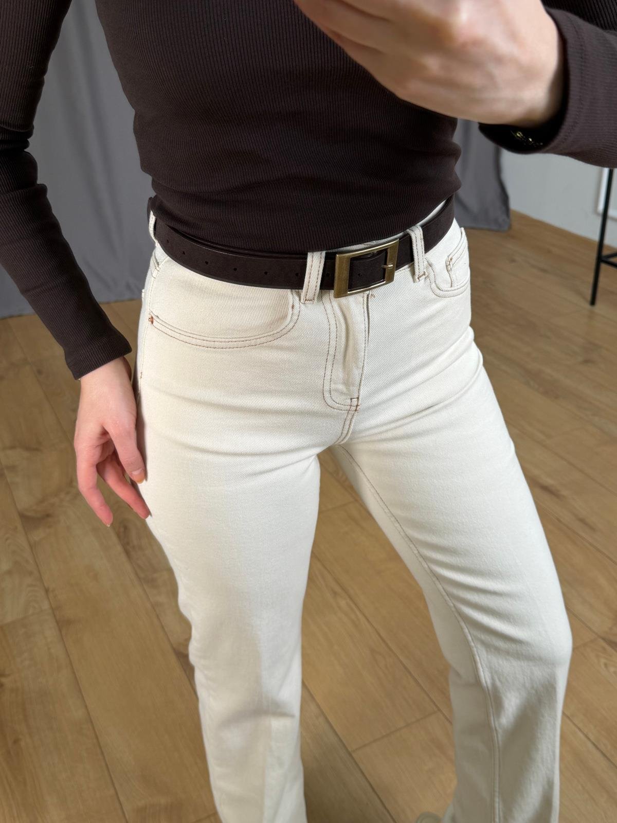 Krem Ütülü Straight Jean