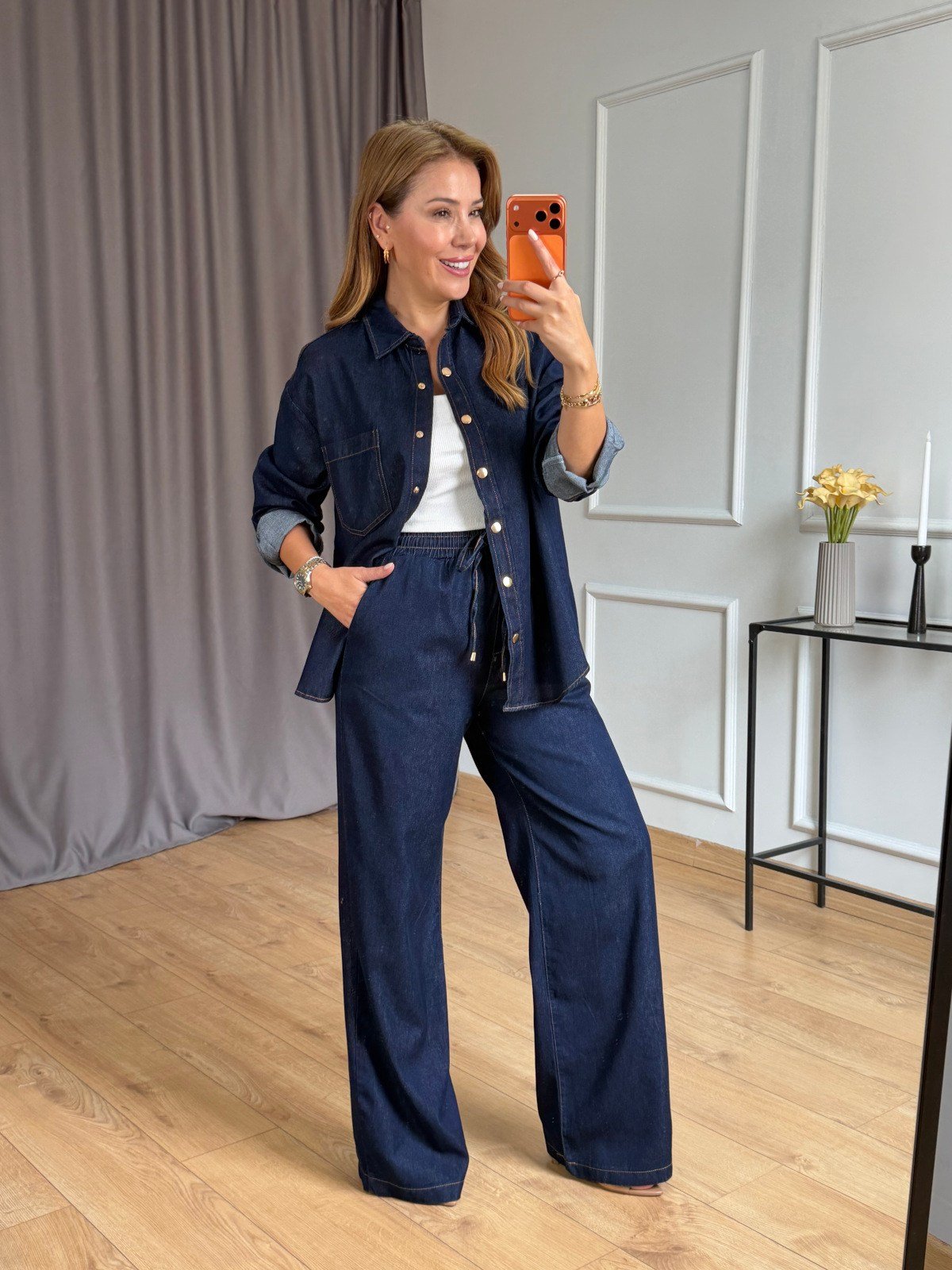 Lacivert Beli Lastikli Denim Takım