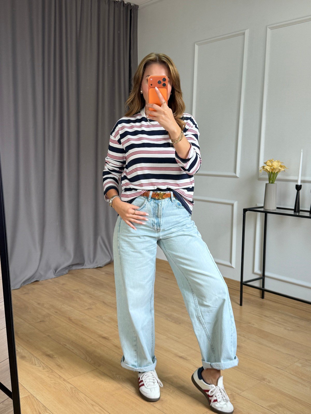 Lacivert Çizgili Basic Sweatshirt