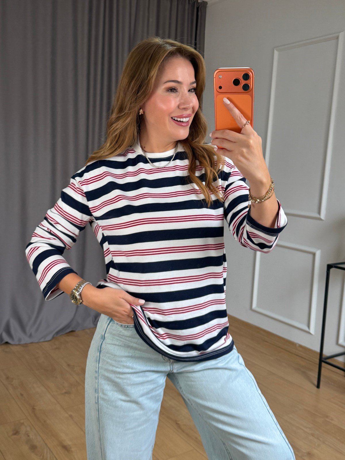 Lacivert Çizgili Basic Sweatshirt