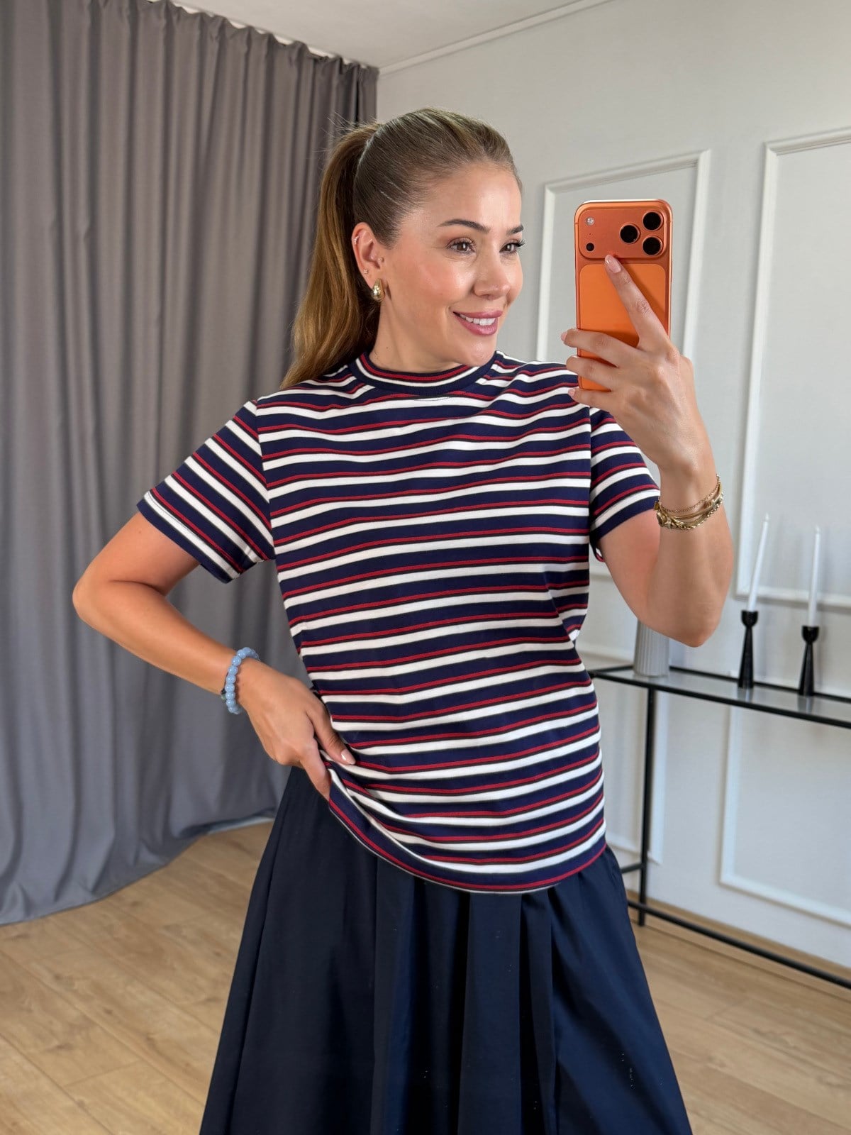 Lacivert Çizgili Bisiklet Yaka Tshirt