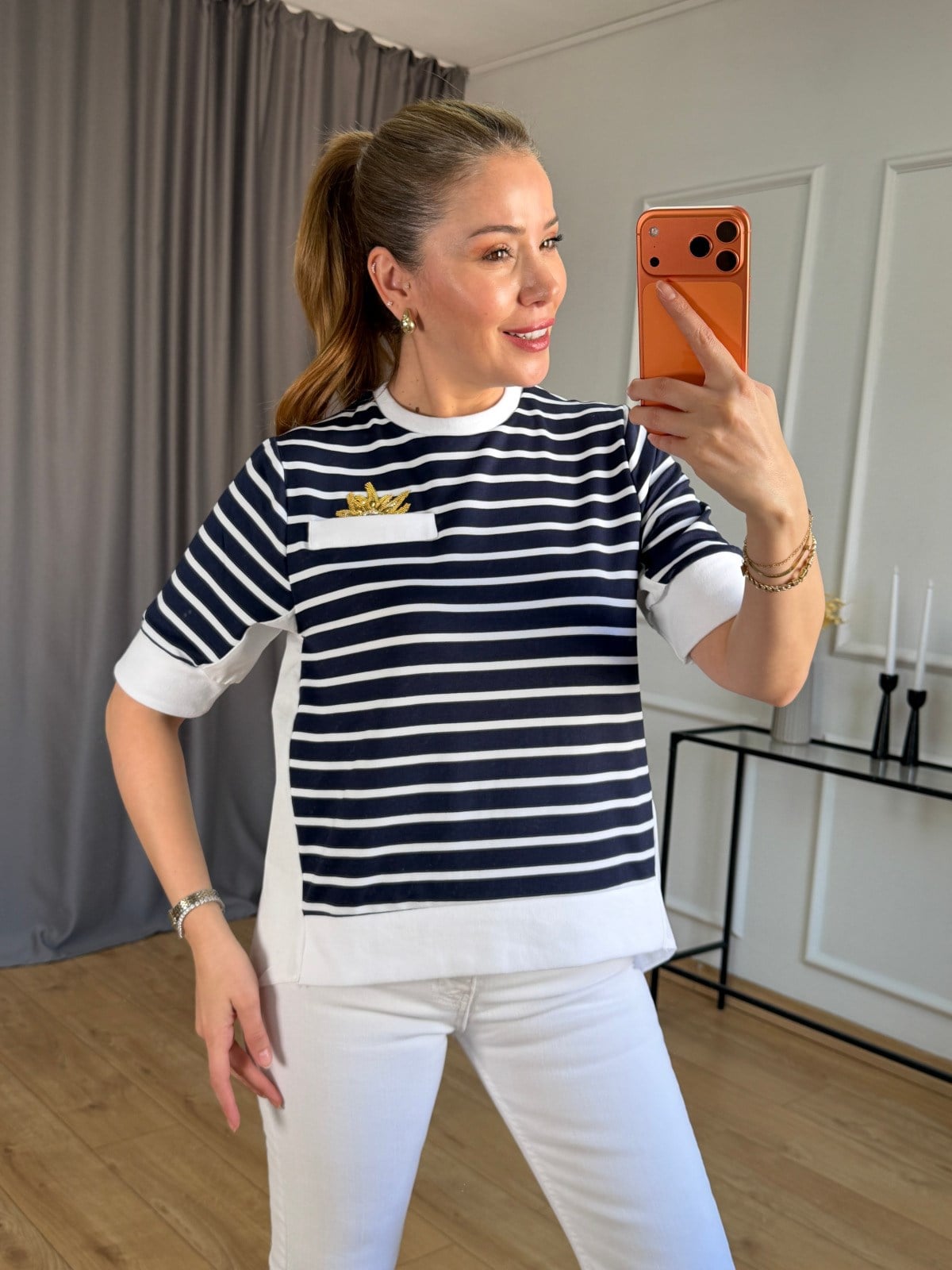 Lacivert Çizgili Güneş Detay Tshirt