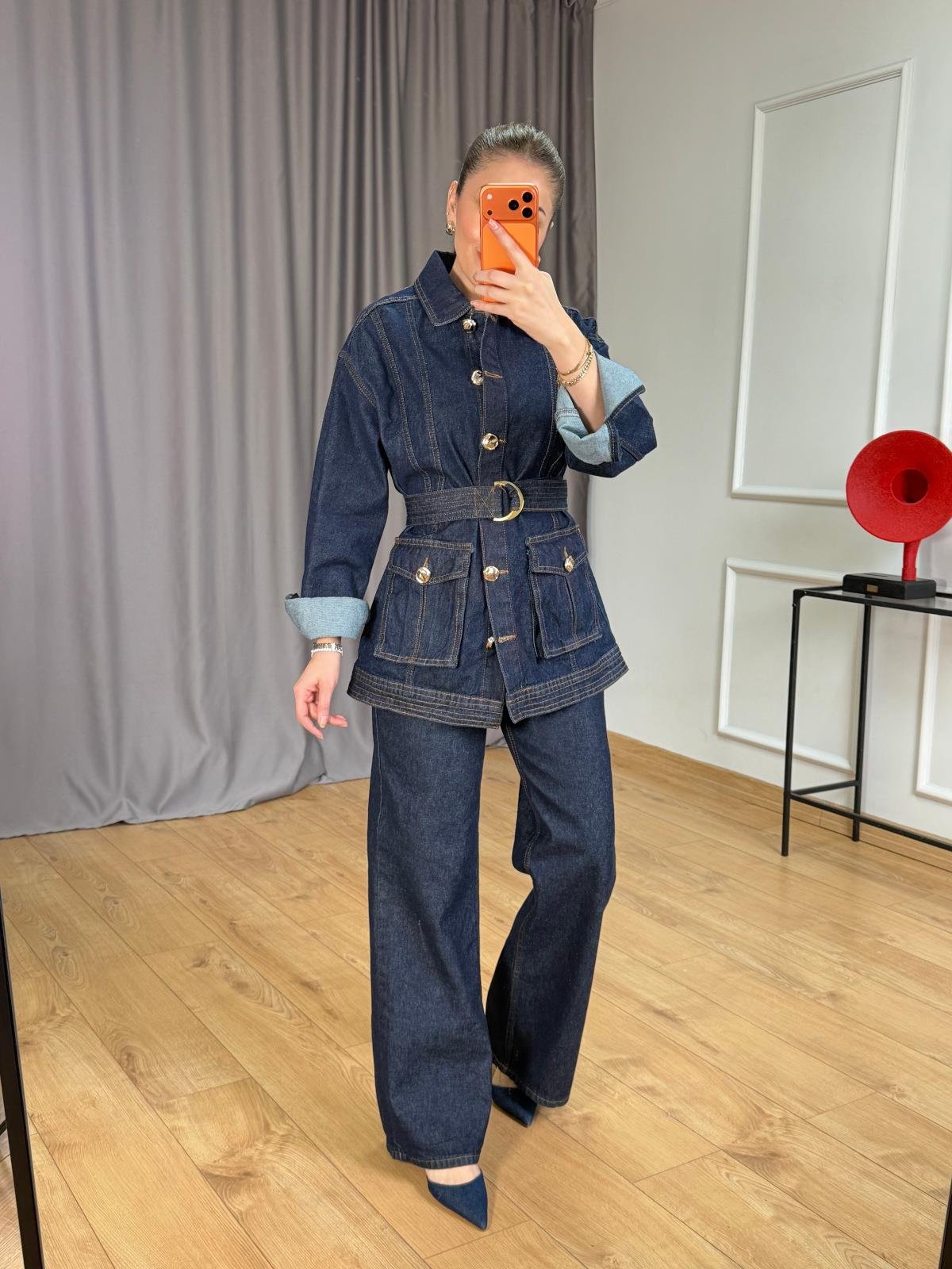 Lacivert Geniş Paçalı Jean 