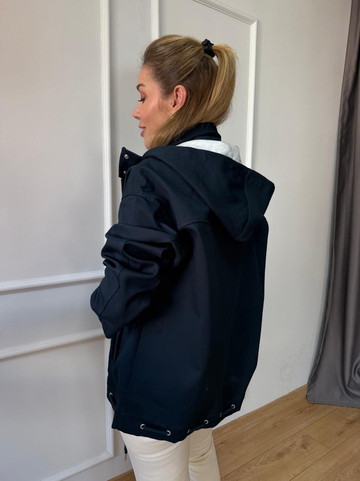 Lacivert Kapüşonlu Ceket