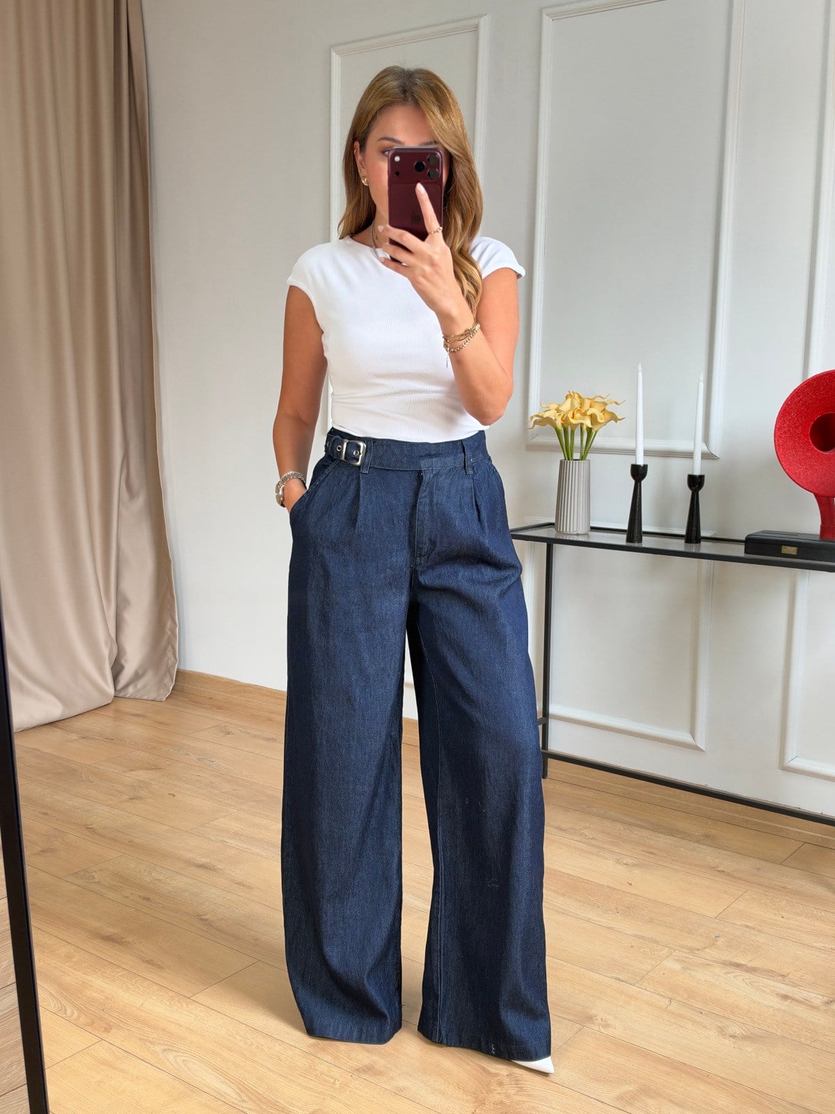 Lacivert Kemer Detaylı Denim Jean