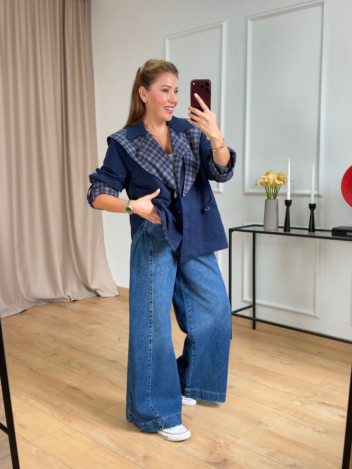 Lacivert Petikare Detaylı Blazer Ceket