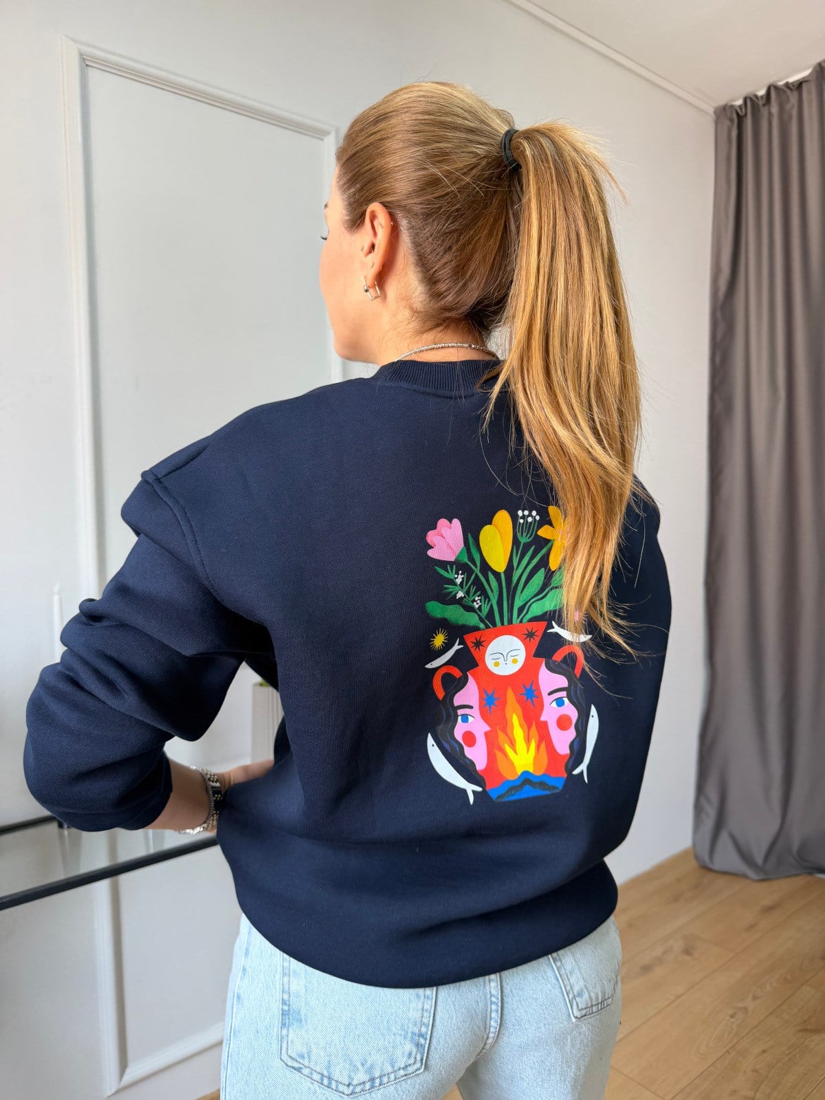 Lacivert Sırt Baskılı Sweatshirt