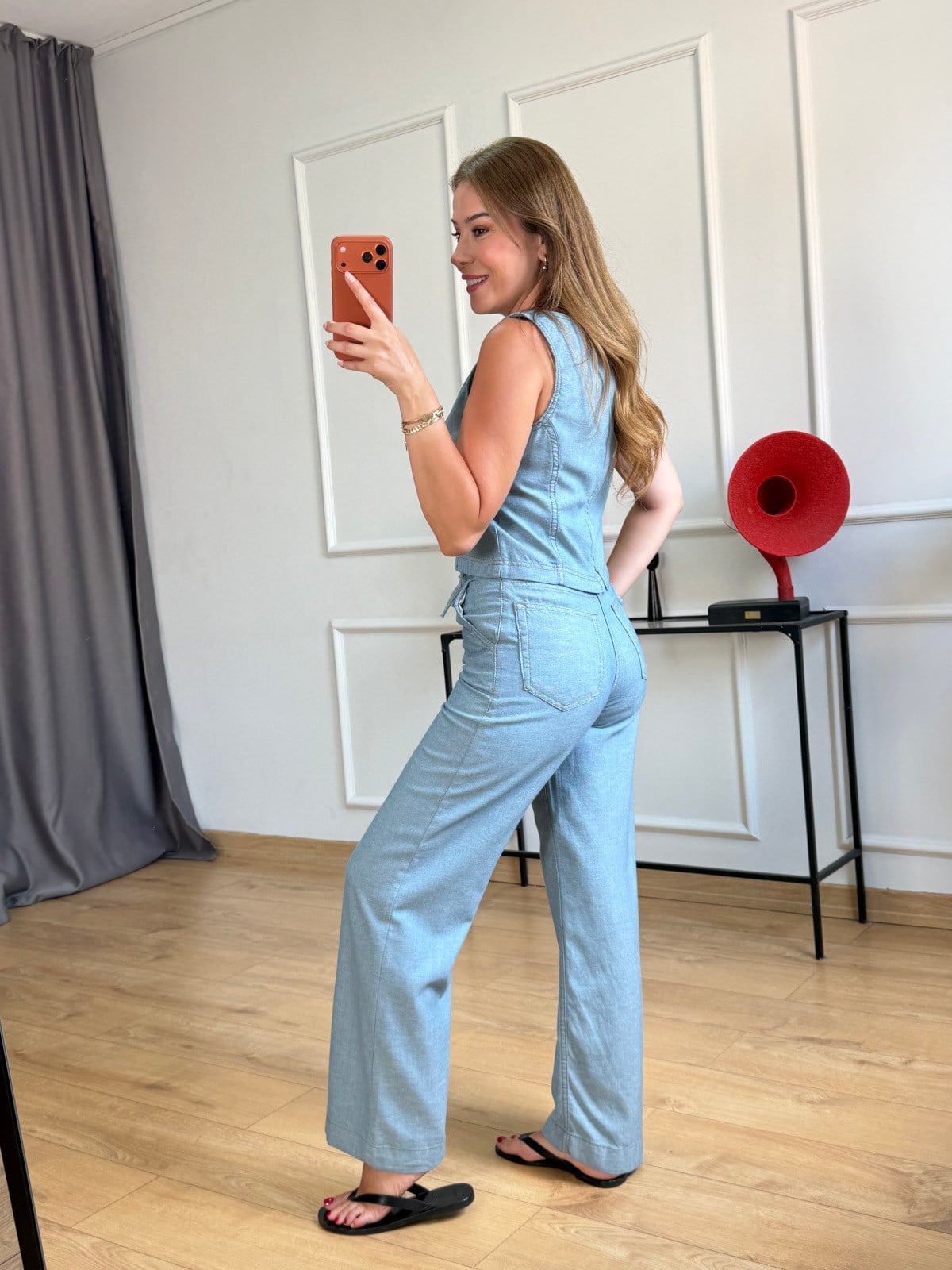 Mavi Beli Bağlamalı Bluz Pantolon Takım