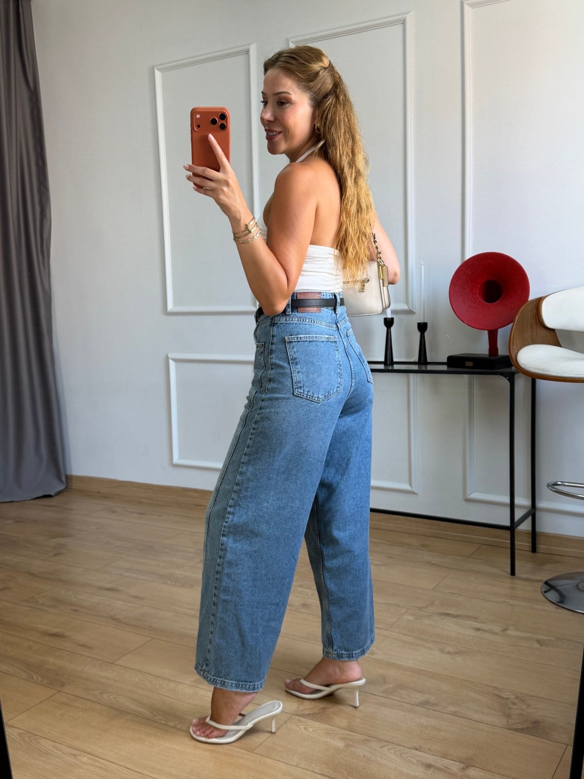 Mavi  Dikiş Detaylı Mom Jean
