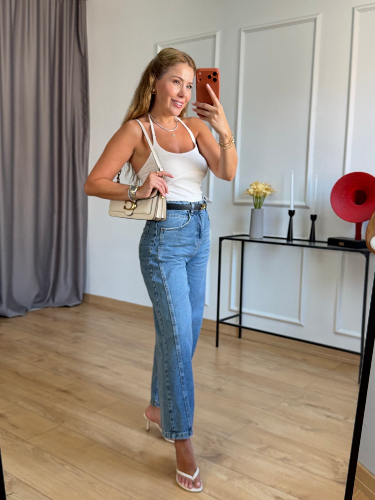 Mavi  Dikiş Detaylı Mom Jean