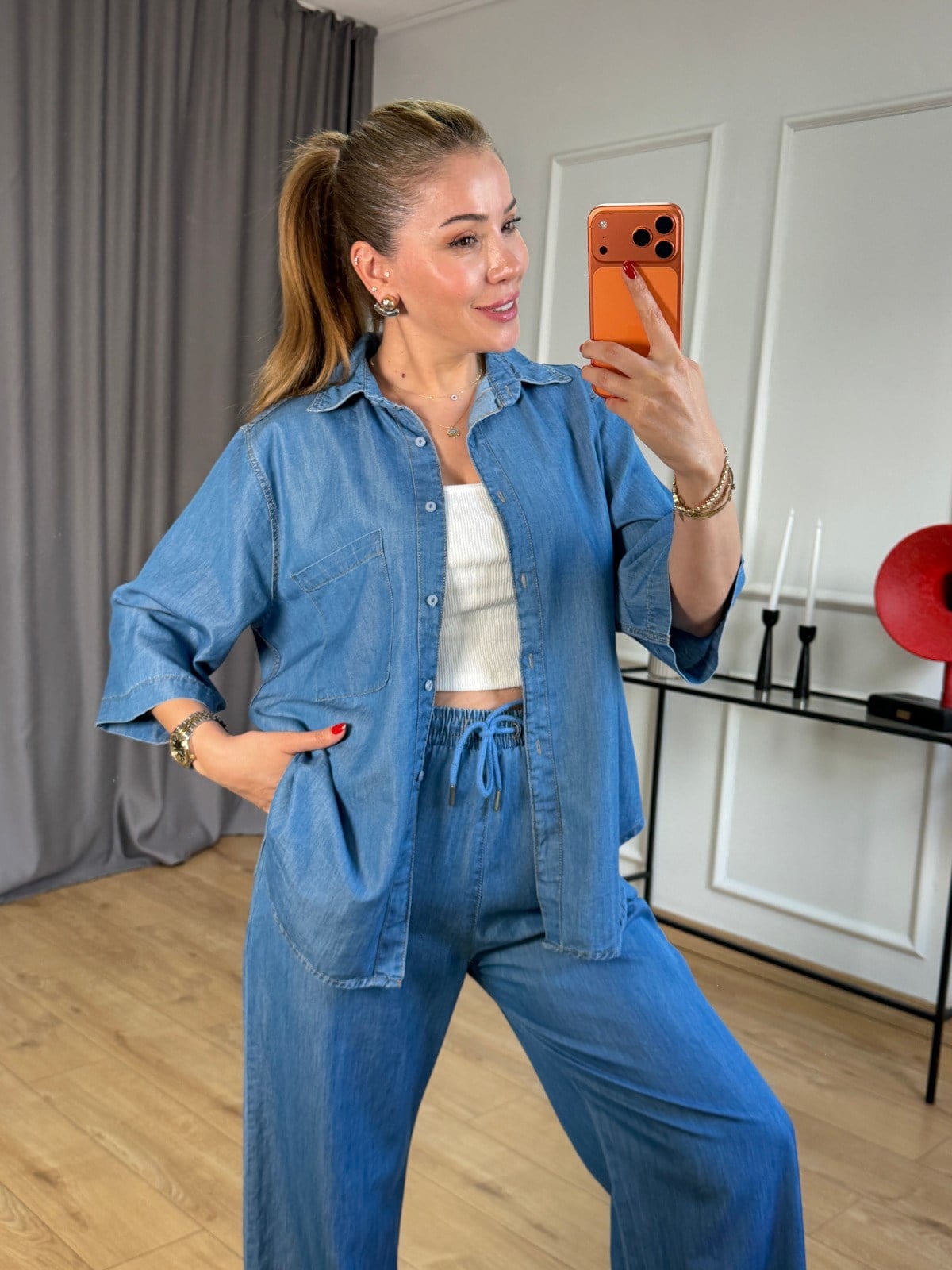 Mavi Gömlek Pantolon Denim Takım