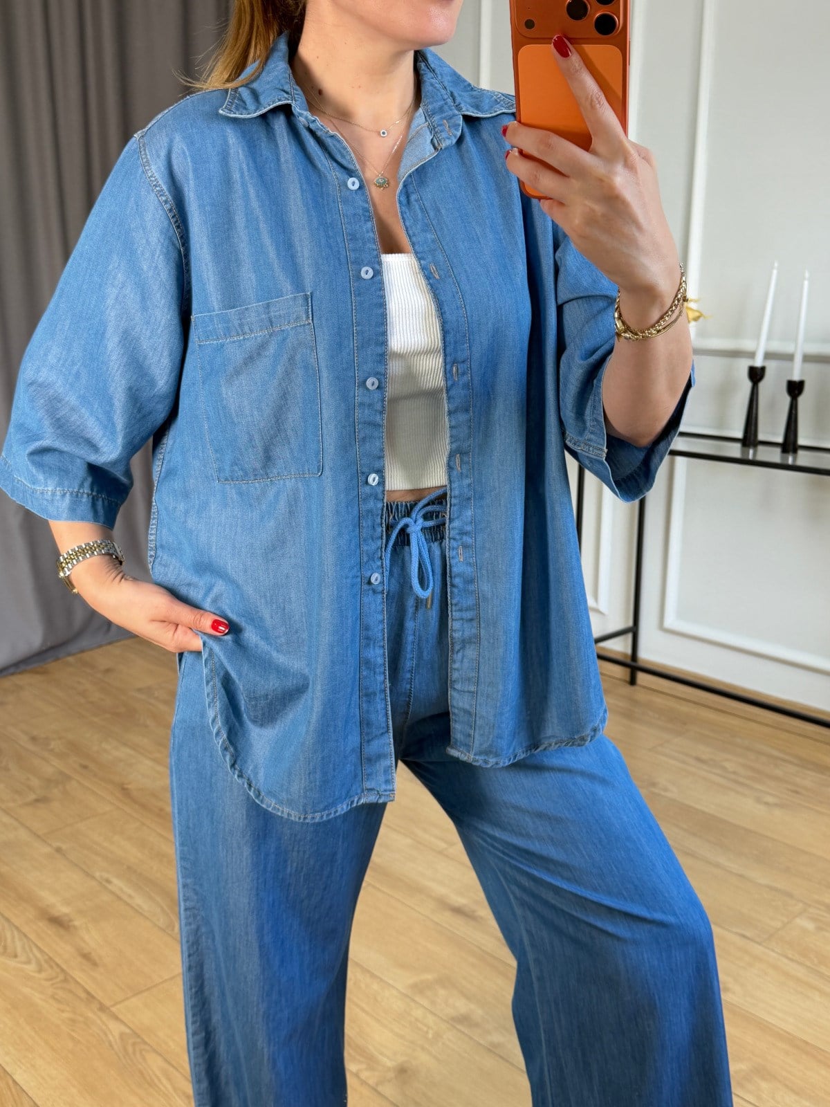 Mavi Gömlek Pantolon Denim Takım
