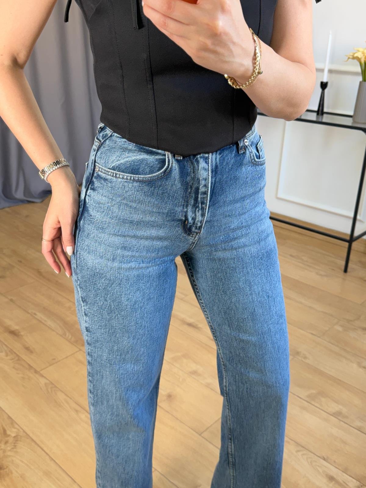 Mavi Kesik Paça Wide Leg