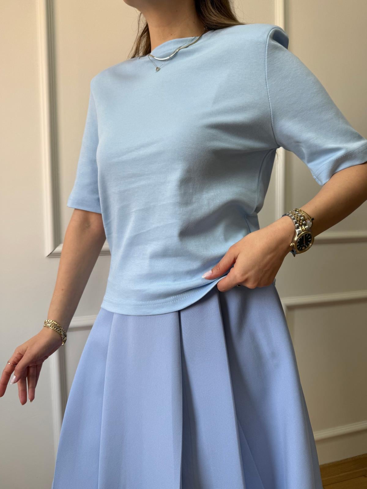 Mavi Vatkalı Basic Tshirt