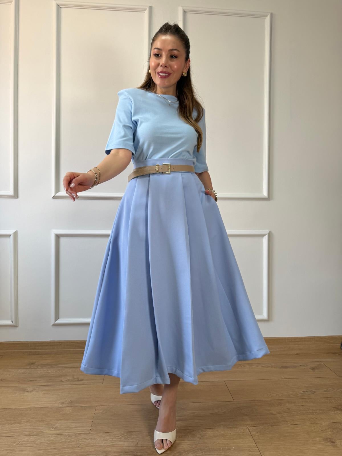 Mavi Vatkalı Basic Tshirt