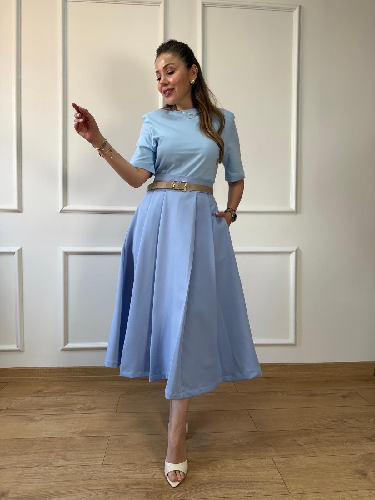 Mavi Vatkalı Basic Tshirt