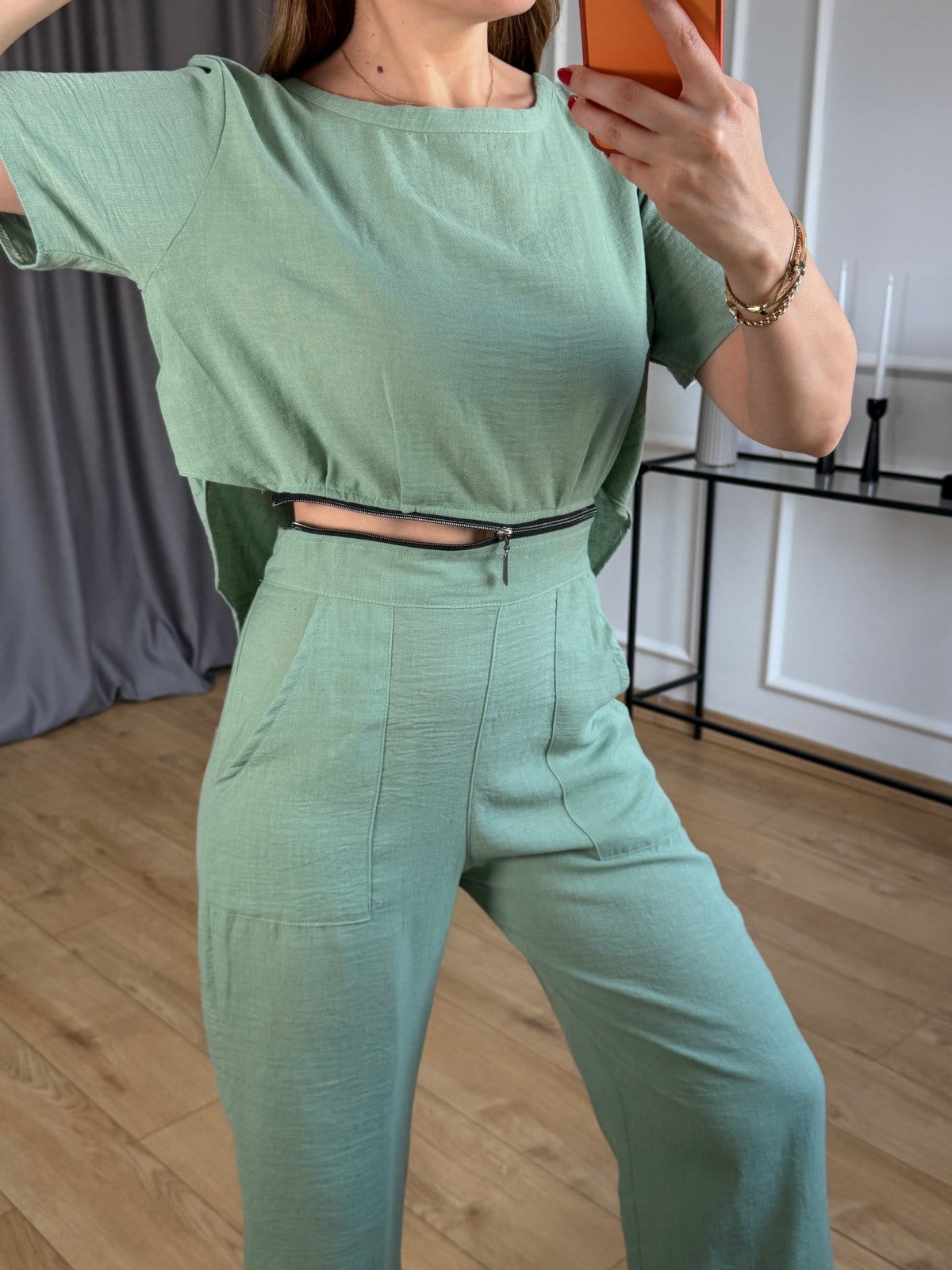 Mint Yeşili Fermuar Detaylı Tulum