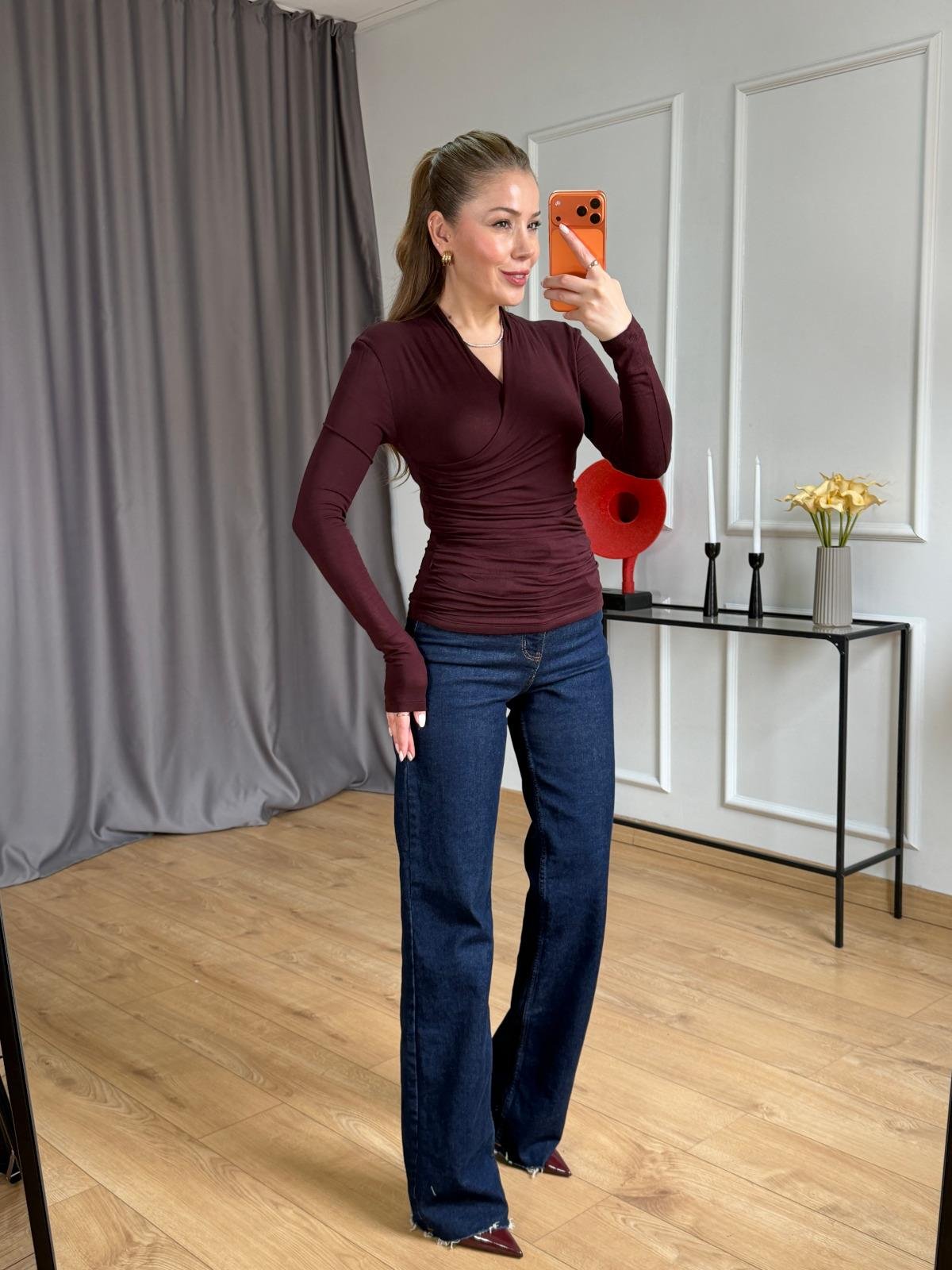 Mürdüm Kruvaze Model Bluz