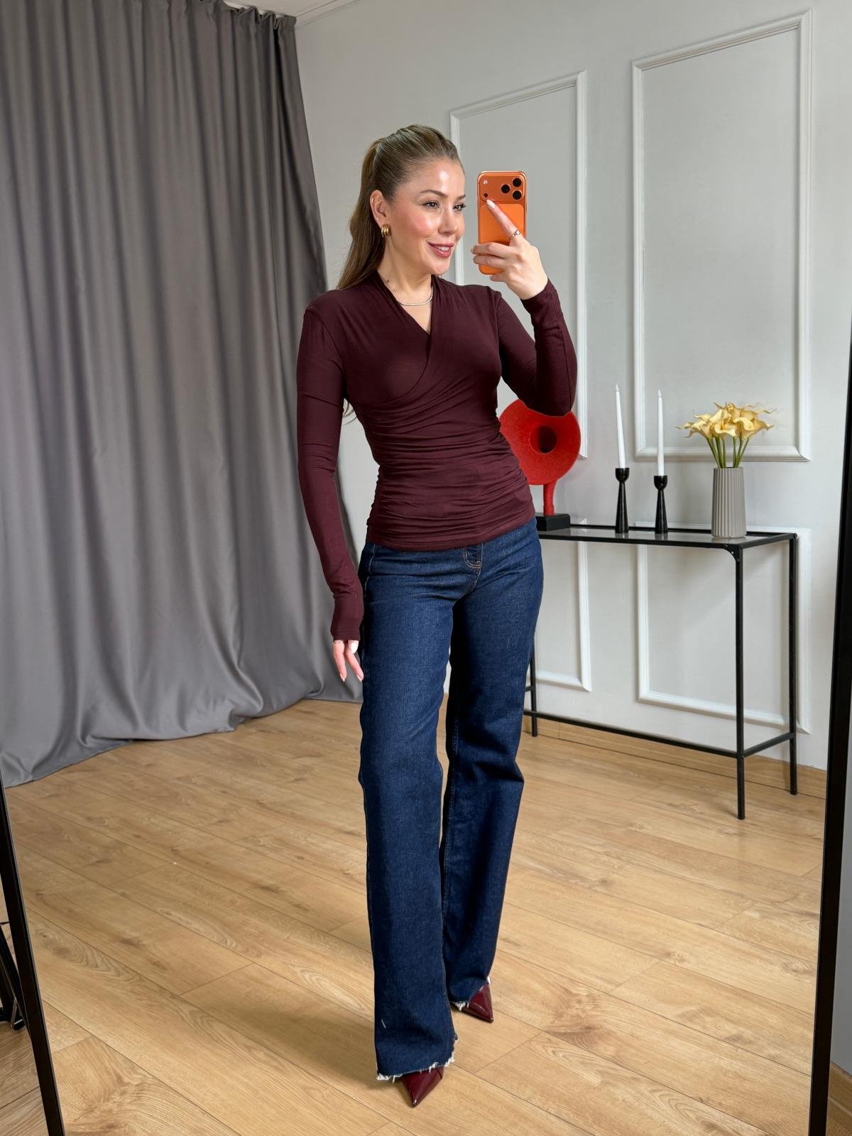 Mürdüm Kruvaze Model Bluz
