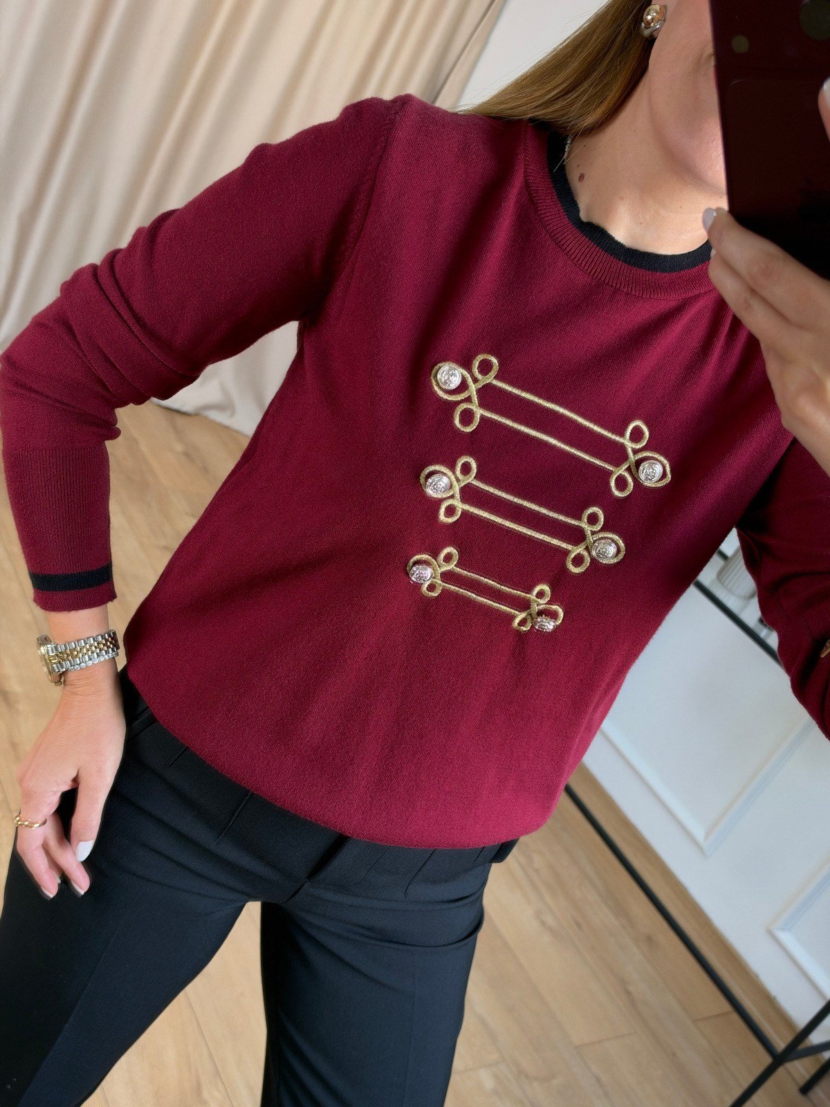 Mürdüm Nakış Detaylı Bluz