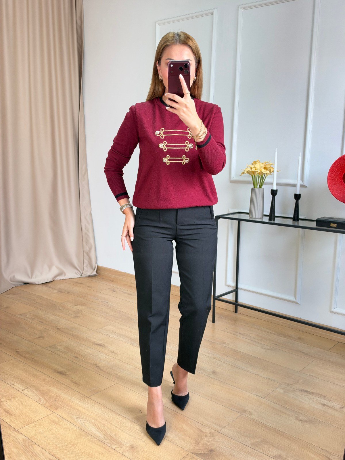 Mürdüm Nakış Detaylı Bluz